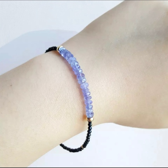 14k Tanzanite Spinel Gemstone Gold Beaded Bracelet - Picture 3 of 3